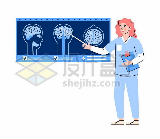 手绘风格脑科医生正在研究人脑的X光照片6520720png图片免抠素材 健康医疗-第1张