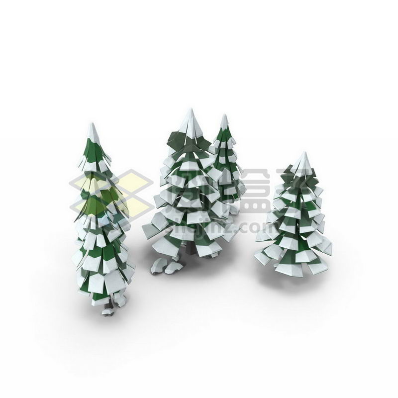 2.5D低多边形风格冬天积雪的雪松绿色大树8478168图片免抠素材 生物自然-第1张