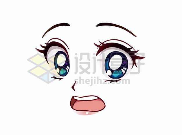 紧张害怕的可爱大眼睛卡通美女动漫脸漫画风格二次元表情包png图片免抠素材 设计盒子