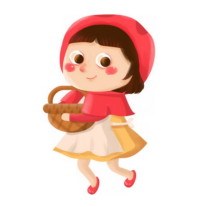 抱着篮子的小红帽卡通小女孩童话人物插画0545613图片免抠素材 人物素材-第1张