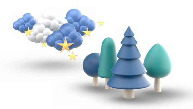 3D立体风格圣诞树圣诞云朵等装饰9681831免抠图片素材 生物自然-第1张