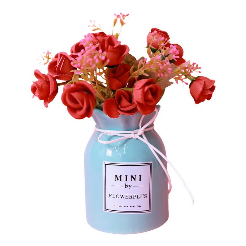 蓝色花瓶中的红玫瑰花鲜花插花艺术png图片免抠素材 设计盒子