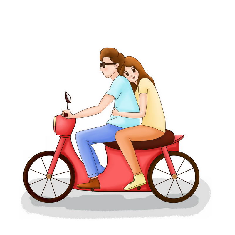 女孩搂着男孩的腰骑电动车温馨画面2000143PSD图片免抠素材 人物素材-第1张