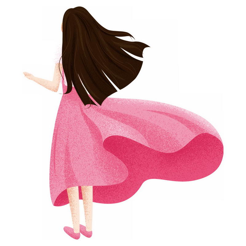 大风中飘舞的红色裙子长发飘飘的女孩背影手绘插画7137389psd图片免抠