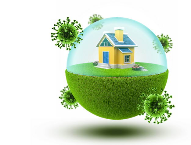 3D立体创意绿色草坪和防护罩保护的房子阻止病毒9942232免抠图片素材 健康医疗-第1张