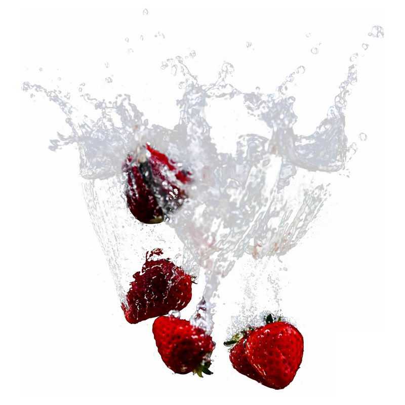 草莓掉落水中飞溅起来的半透明水花浪花水效果5166318png图片免抠素材