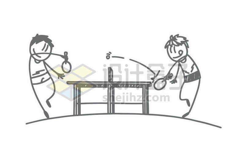打乒乓球的卡通小人儿手绘涂鸦插画8339210矢量图片免抠素材 休闲娱乐-第1张