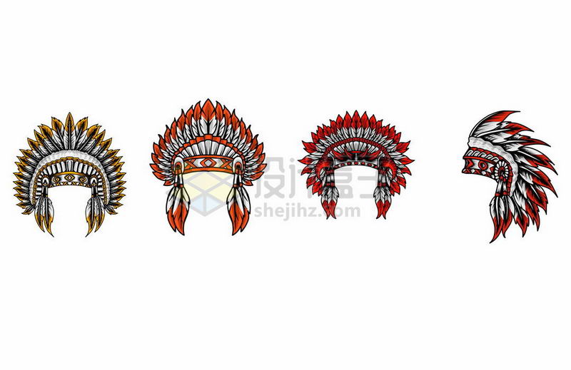 4款印第安老酋长的羽毛头饰装饰6886870矢量图片免抠素材 休闲娱乐-第1张