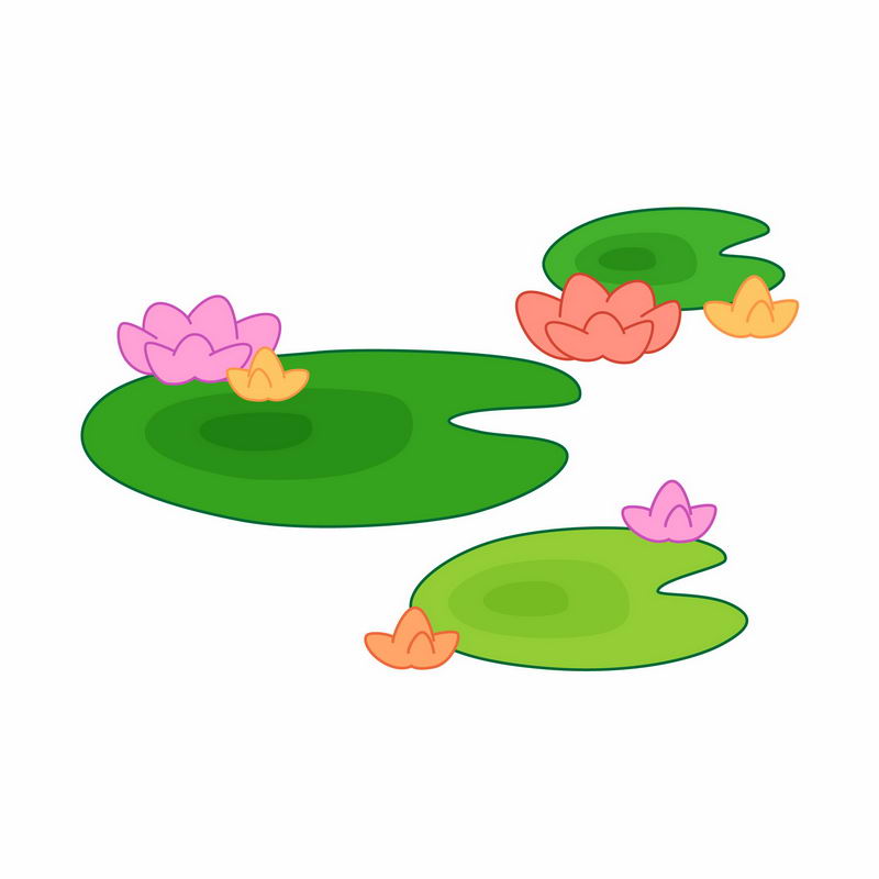 盛开的卡通莲花与莲叶手绘插画4062371矢量图片免抠素材 生物自然