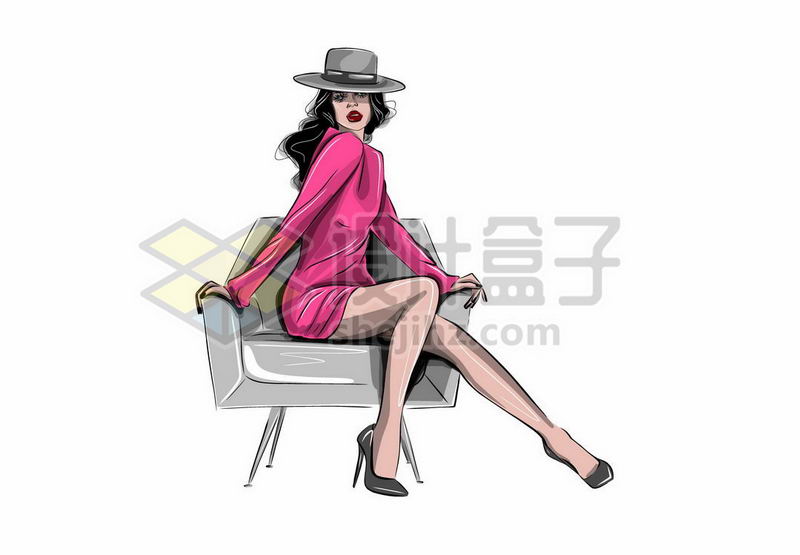 身穿红色衣服露出大长腿的性感女人手绘插画5006902矢量图片免抠素材 人物素材-第1张