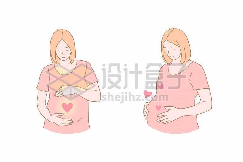 卡通孕妇抱着怀孕的肚子手绘插画8625619矢量图片免抠素材
