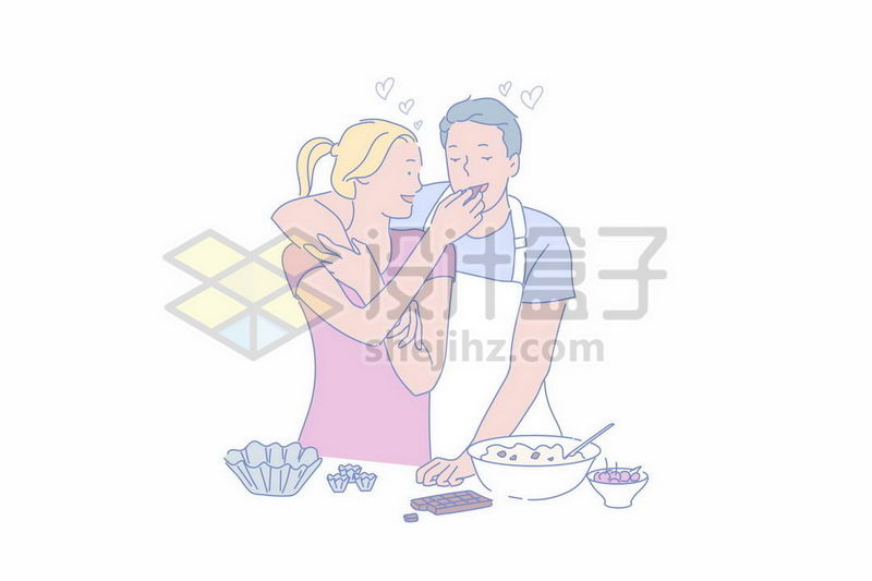 妻子正在喂老公吃东西温馨情侣手绘插画8435285矢量图片免抠素材 人物素材-第1张