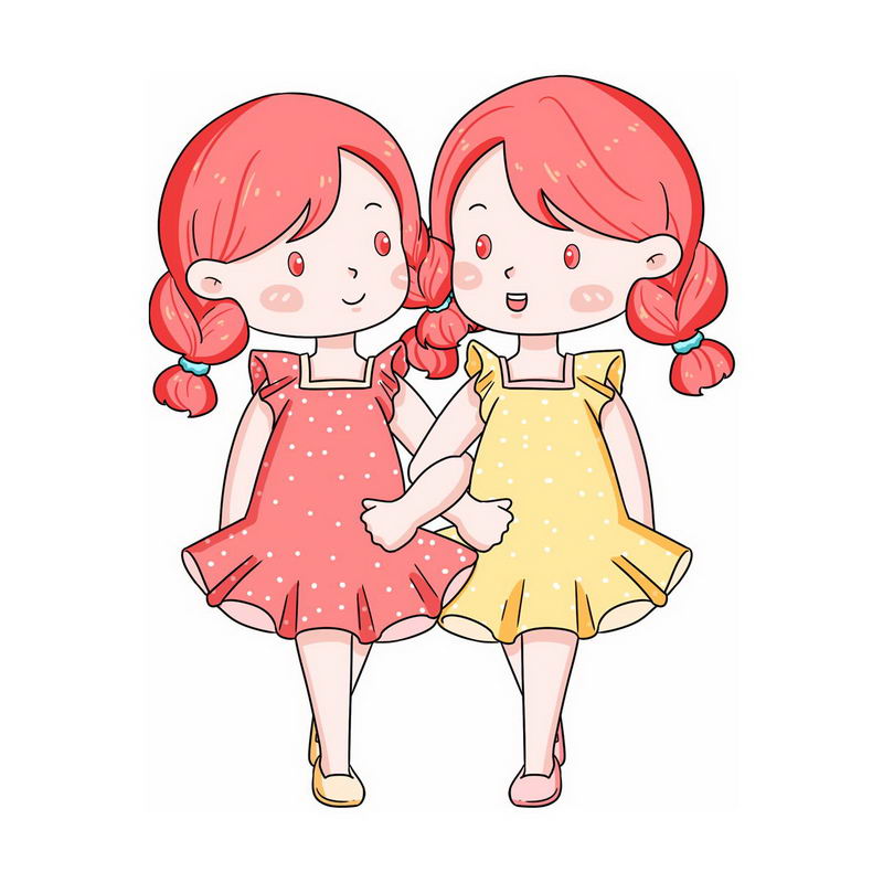 穿着花裙子的卡通双胞胎红头发女孩2052233png图片免抠素材 人物素材-第1张