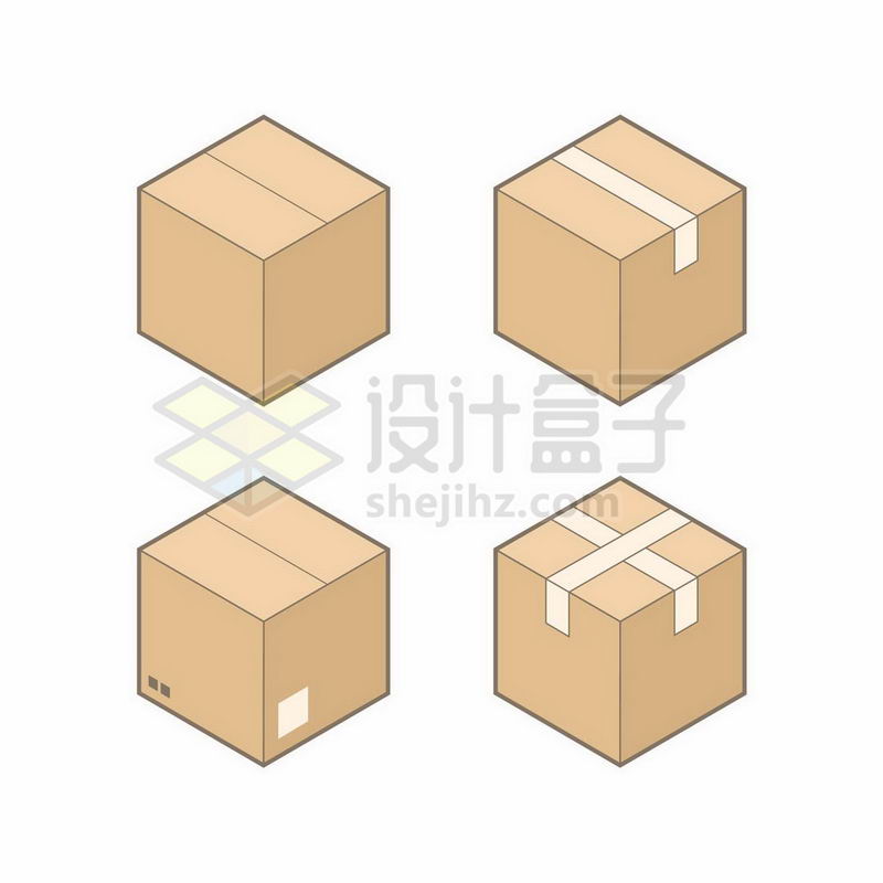 4款褐色包装箱纸盒子5270458矢量图片免抠素材 交通运输-第1张