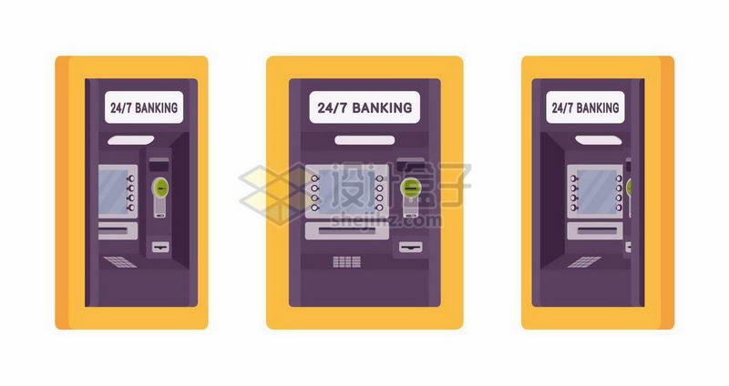 黄色的ATM银行取款机操作台三视图4754295矢量图片免抠素材 金融理财-第1张