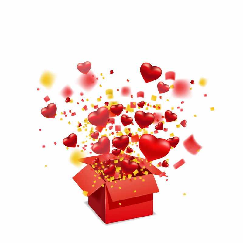 打开的红色礼物盒箱子中飞出的红心4851994图片免抠素材 节日素材-第1张