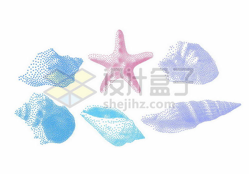 彩色小点组成的各种海螺海星海洋生物8899388矢量图片免抠素材 生物自然-第1张