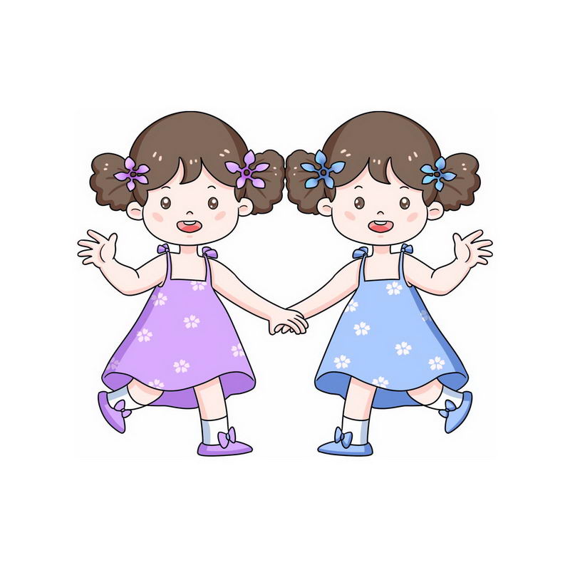 穿着花裙子的超可爱卡通双胞胎小姐妹5923877png图片免抠素材