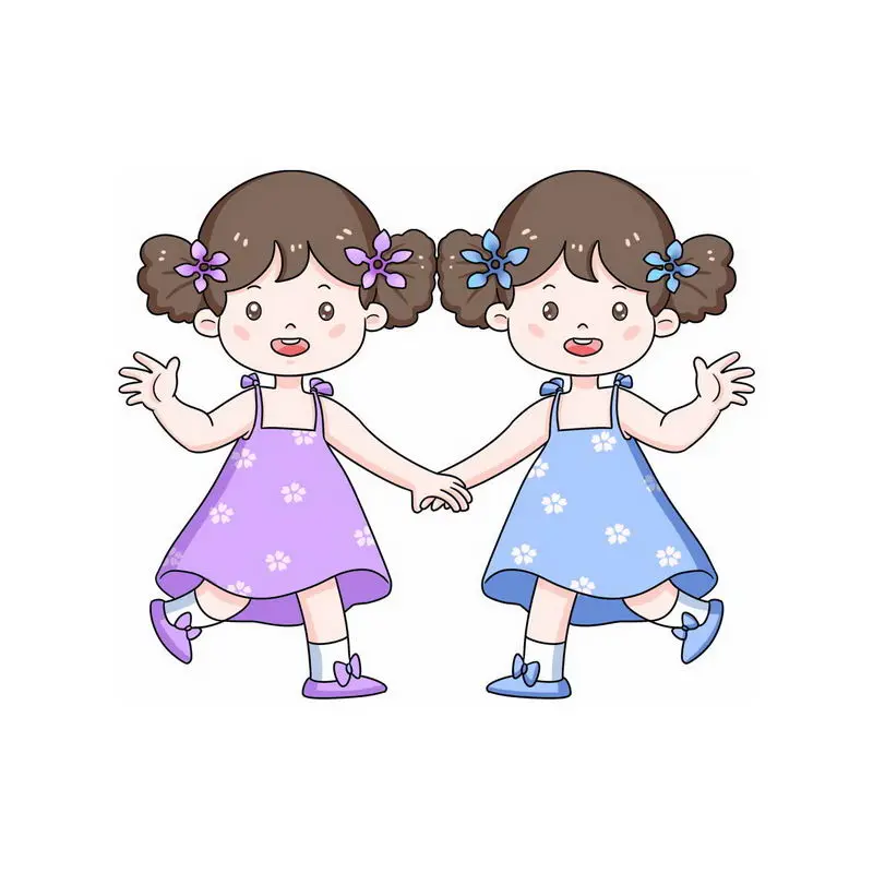 穿着花裙子的超可爱卡通双胞胎小姐妹5923877png图片免抠素材 人物素材-第1张