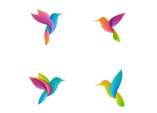 4款彩色蜂鸟logo设计方案图案7038692矢量图片免抠素材 标志LOGO-第1张