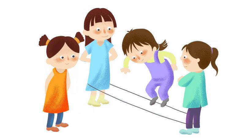 4个卡通女孩正在跳橡皮筋玩游戏5302673png图片免抠素材 休闲娱乐-第1张