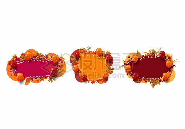 秋天里3款由橙色红色气球组成的云朵文本框信息框1278785矢量图片免抠素材 边框纹理-第1张