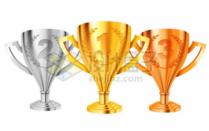 3D金属奖杯金杯银杯铜杯模型第一名第二名第三名荣誉认证7696265矢量图片免抠素材 商务职场-第1张