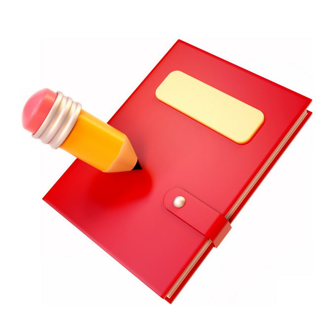 3D立体风格红色笔记本和卡通铅笔记录记日记3296234矢量图片免抠素材 教育文化-第1张