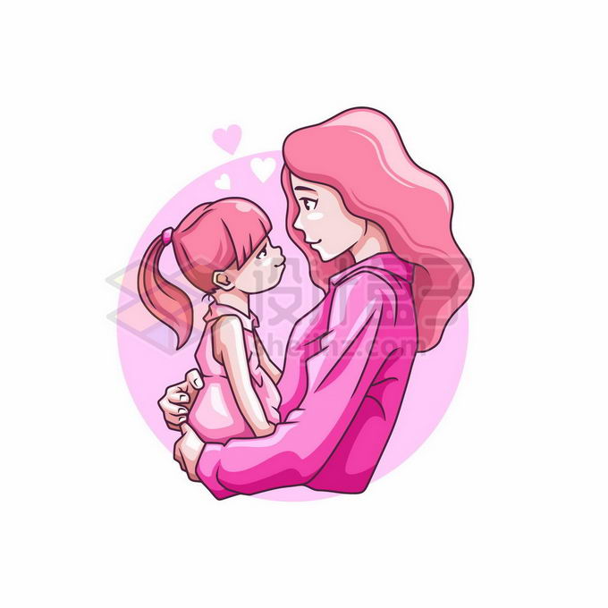 妈妈抱着女儿深情对视母亲节手绘插画4169107矢量图片免抠素材 人物素材-第1张