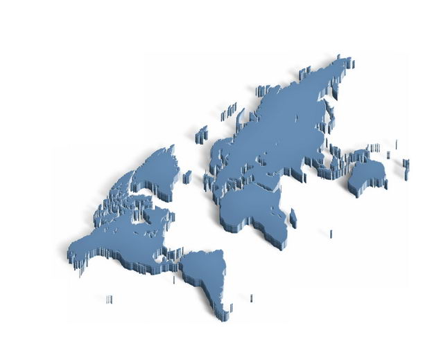 3D立体风格蓝色阴影世界地图8849188免抠图片素材 科学地理-第1张