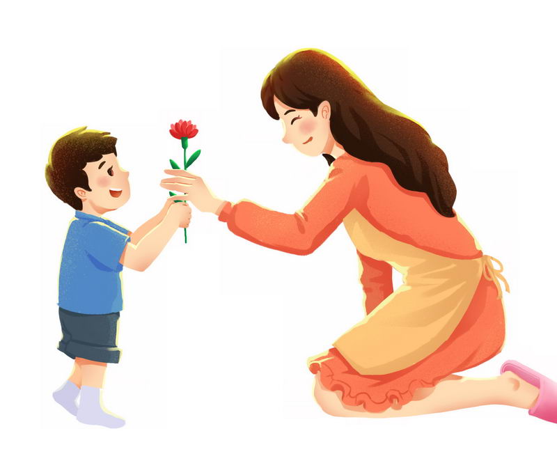 母亲节卡通男孩送花给妈妈7421555免抠图片素材 人物素材-第1张