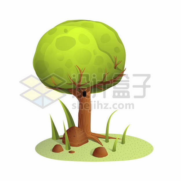 卡通大树绿色圆形树冠1129258矢量图片免抠素材 生物自然-第1张