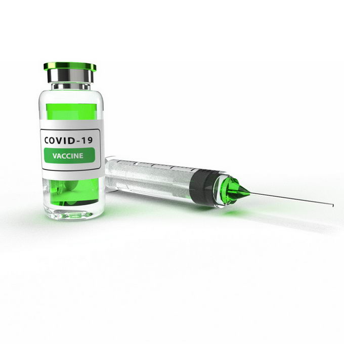 装有绿色新冠疫苗的西林瓶和注射器预防针医疗用品7665666免抠图片
