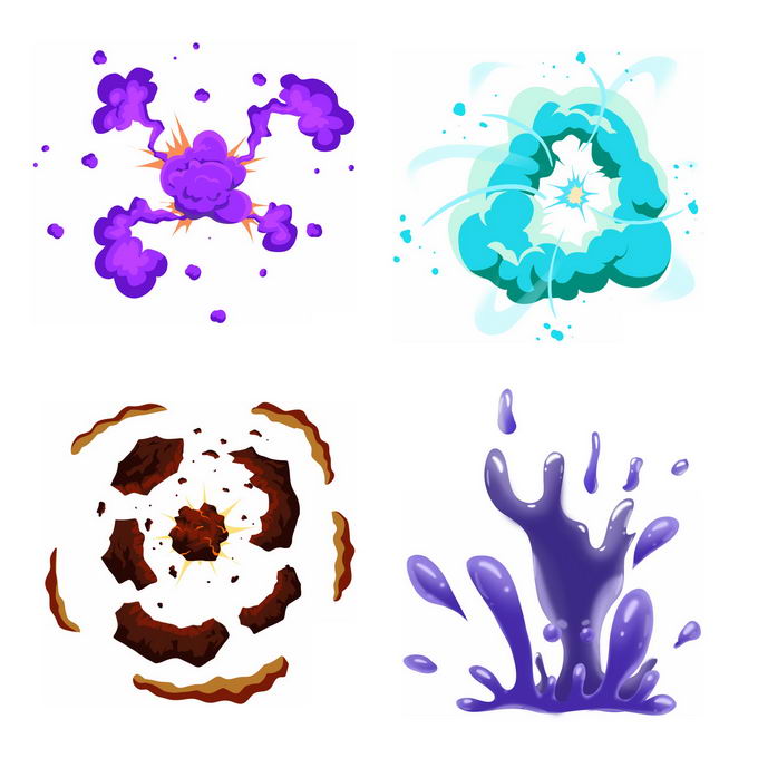 4种卡通漫画风格的彩色爆炸效果粘液爆炸效果5015335矢量图片免抠素材 效果元素-第1张