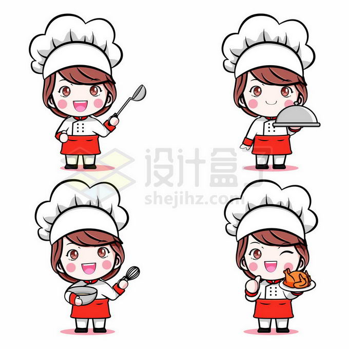 4款超可爱的西餐卡通女厨师3874101矢量图片免抠素材