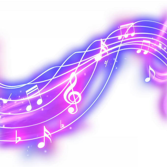 跳动的紫色音乐音符发光五线谱效果5281898免抠图片素材 效果元素-第1张