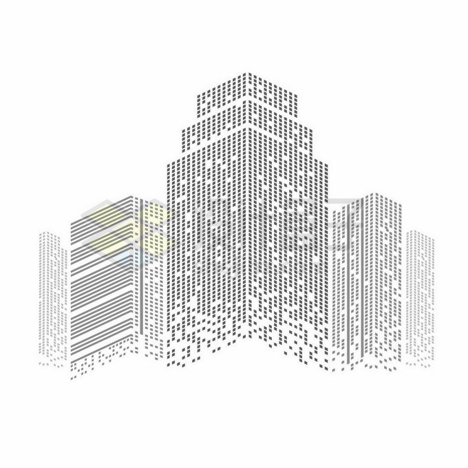 黑色方块和线条组成的城市天际线高楼大厦建筑图案9204435矢量图片免
