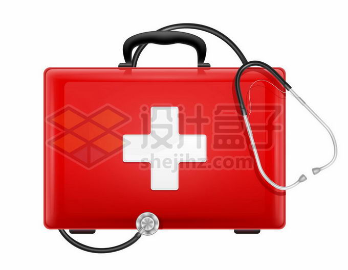 一个红色的医疗箱治疗箱和听诊器6191071矢量图片免抠素材免费下载 健康医疗-第1张