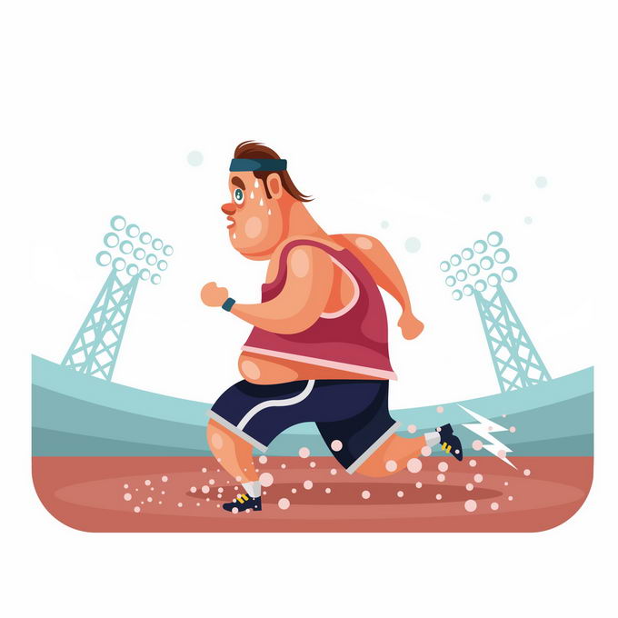 满头大汗的卡通胖子正在跑步健身锻炼减肥中的潜力股5297789矢量图片