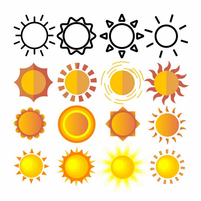 16款黑色线条太阳和黄色卡通太阳图案9902710矢量图片免抠素材免费下载 科学地理-第1张
