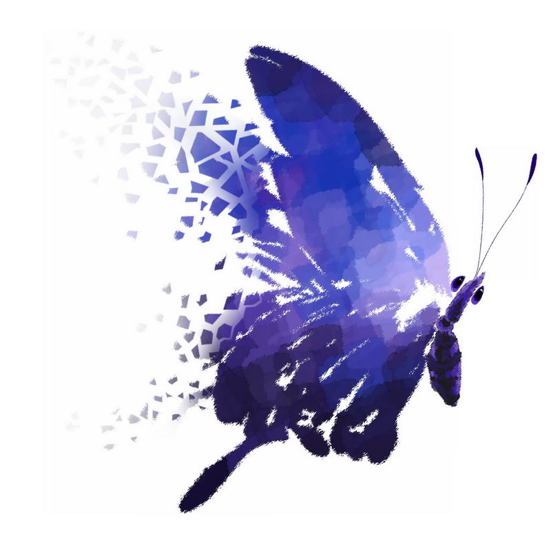蓝紫色的抽象风格蝴蝶水彩插画9409608免抠图片素材 生物自然-第1张