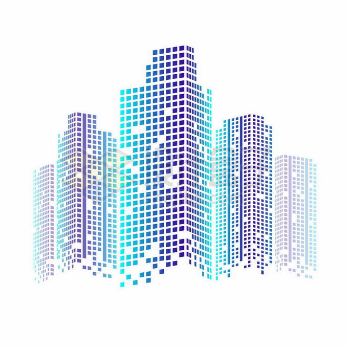 蓝色紫色渐变色方块组成的城市天际线高楼大厦建筑图案4975456矢量图片免抠素材 建筑装修-第1张