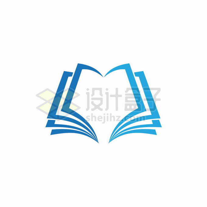 蓝色线条翻开的书本创意文化教育类logo标志设计5712535矢量图片免抠素材 标志LOGO-第1张
