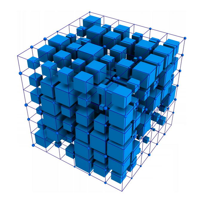 3D立体风格各种大小的蓝色立方体方块和线条组成的形状8823300PSD免抠图片素材 线条形状-第1张