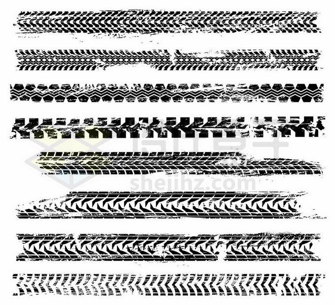 8款黑色花纹的汽车轮胎印图案8682470矢量图片免抠素材 交通运输-第1张