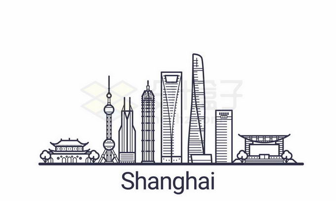 上海东方明珠塔等陆家嘴地标建筑手绘插画1355941矢量图片免抠素材