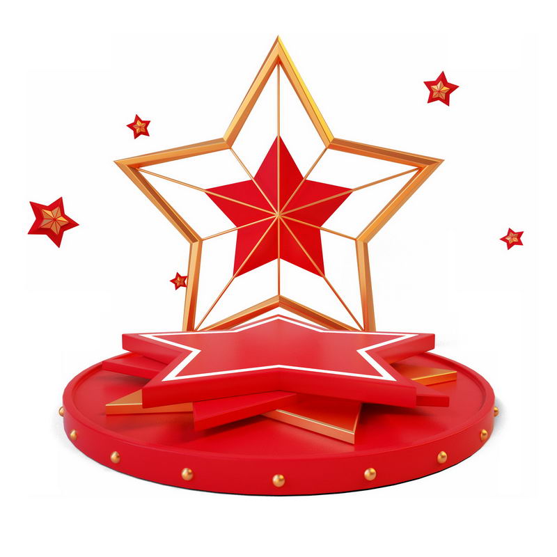 3D立体空心五角星装饰红色圆形展台3587862免抠图片素材 电商元素-第1张