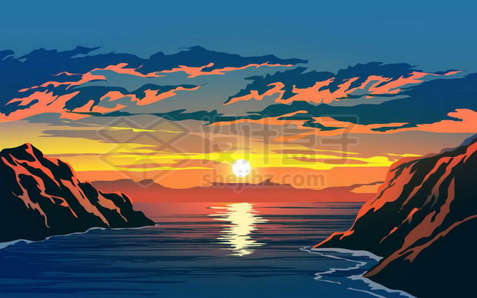 海湾上的夕阳余晖风景图9101380矢量图片免抠素材 生物自然-第1张