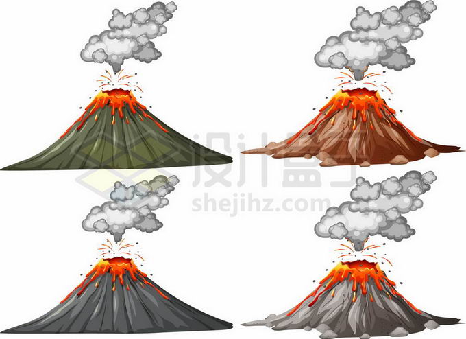 4款火山喷发自然灾害手绘插画1590616矢量图片免抠素材 科学地理-第1张