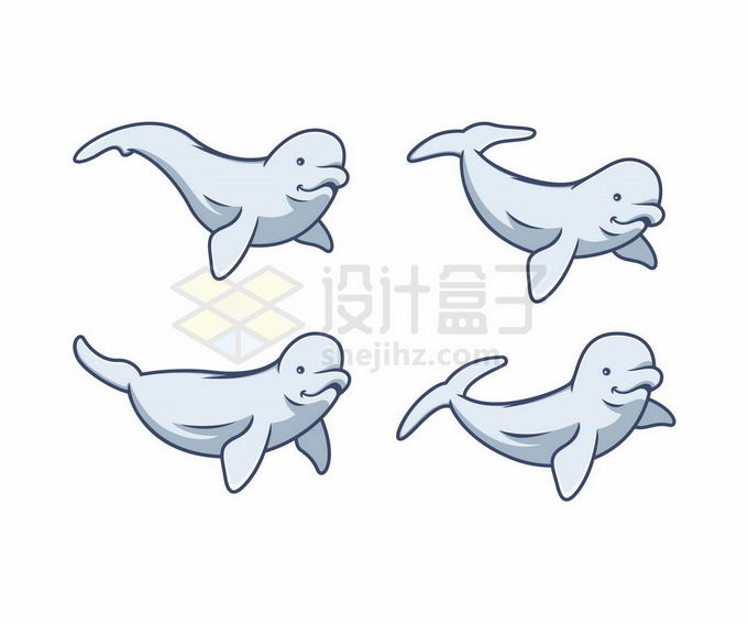 4款卡通白鲸海洋哺乳动物3322411矢量图片免抠素材 生物自然-第1张
